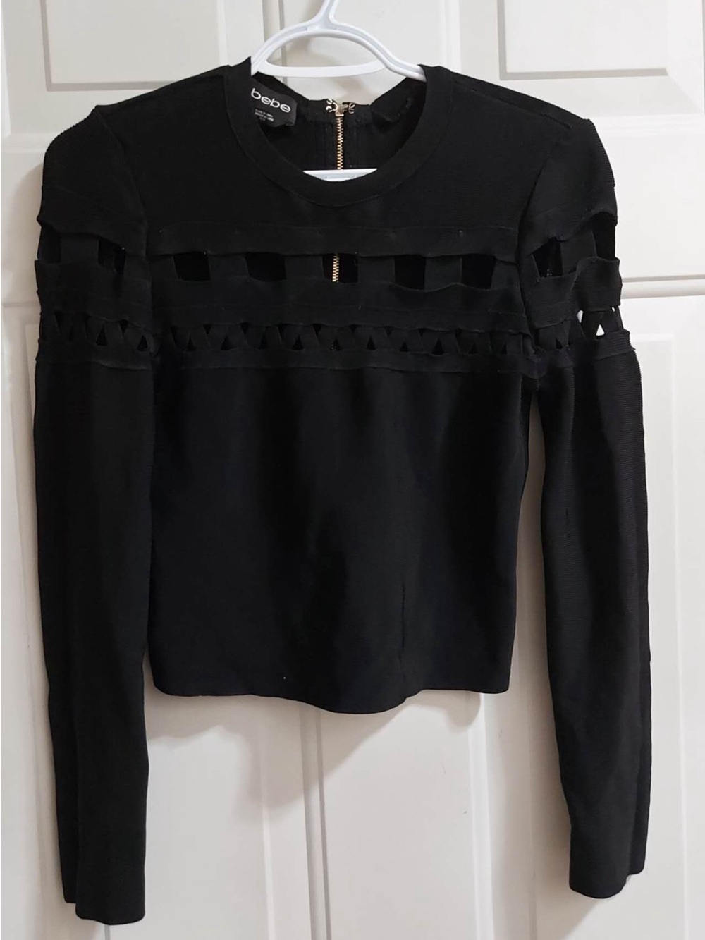 Bebe black long sleeve bandage top